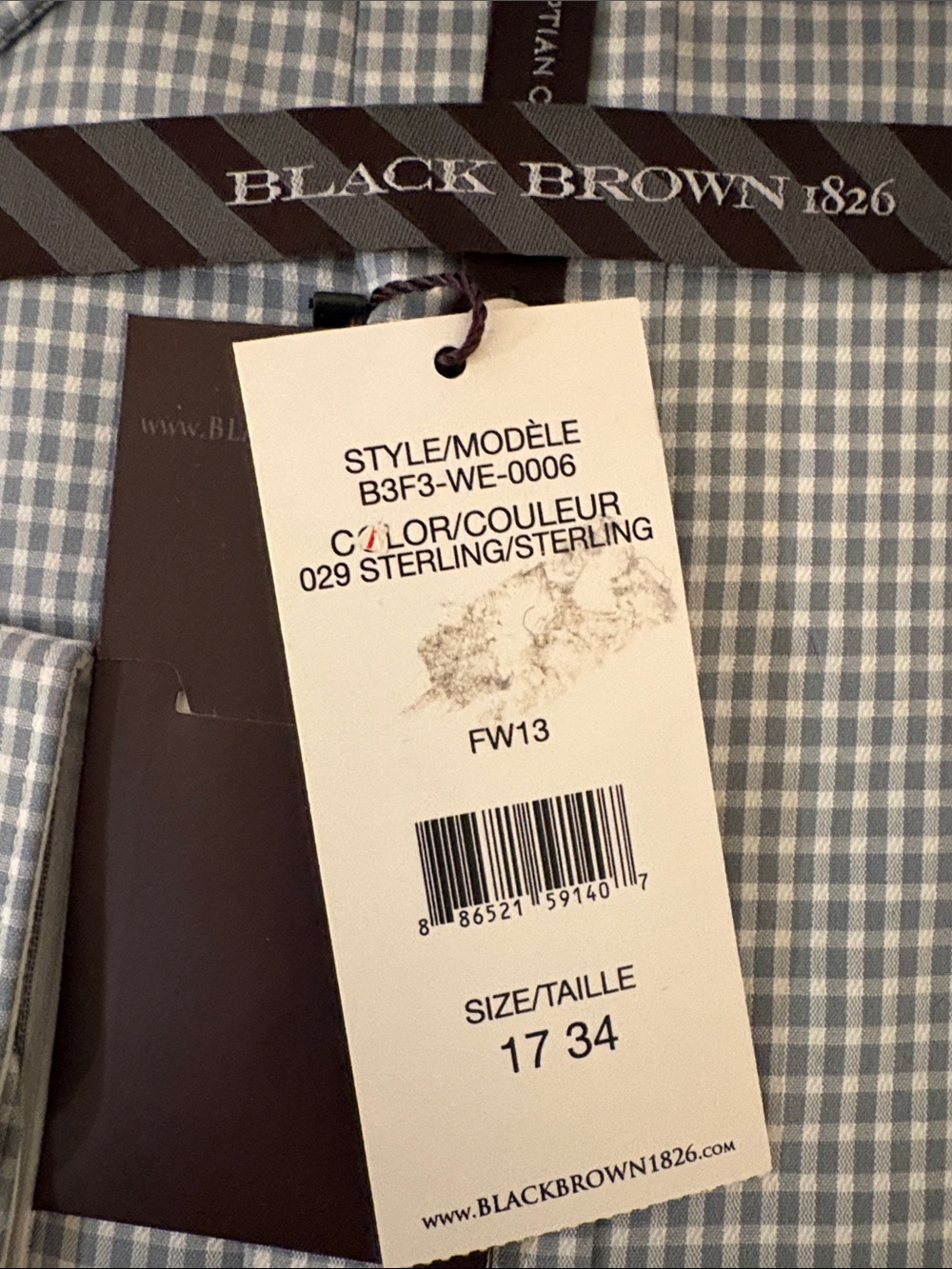 Black Brown 1826 Men's Light Blue Gingham Dress Shirt - Picture 3 of 6